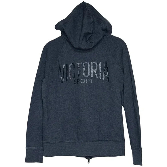 Victoria's Secret Sport M dark gray double‎ zipper hoodie jacket - Picture 4 of 7